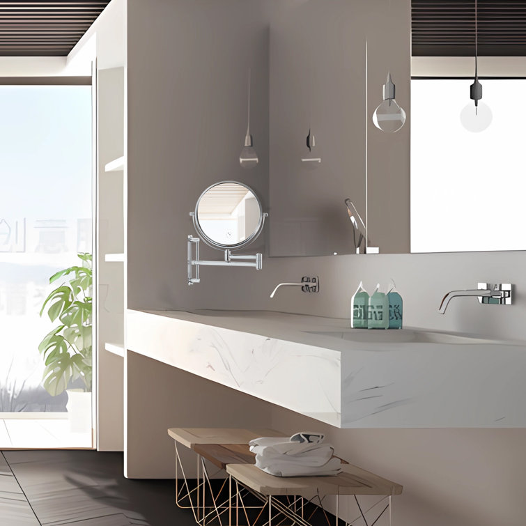 Wrought Studio Habeba Round Metal Wall Mirror X1/X7, 360° Swivel ...